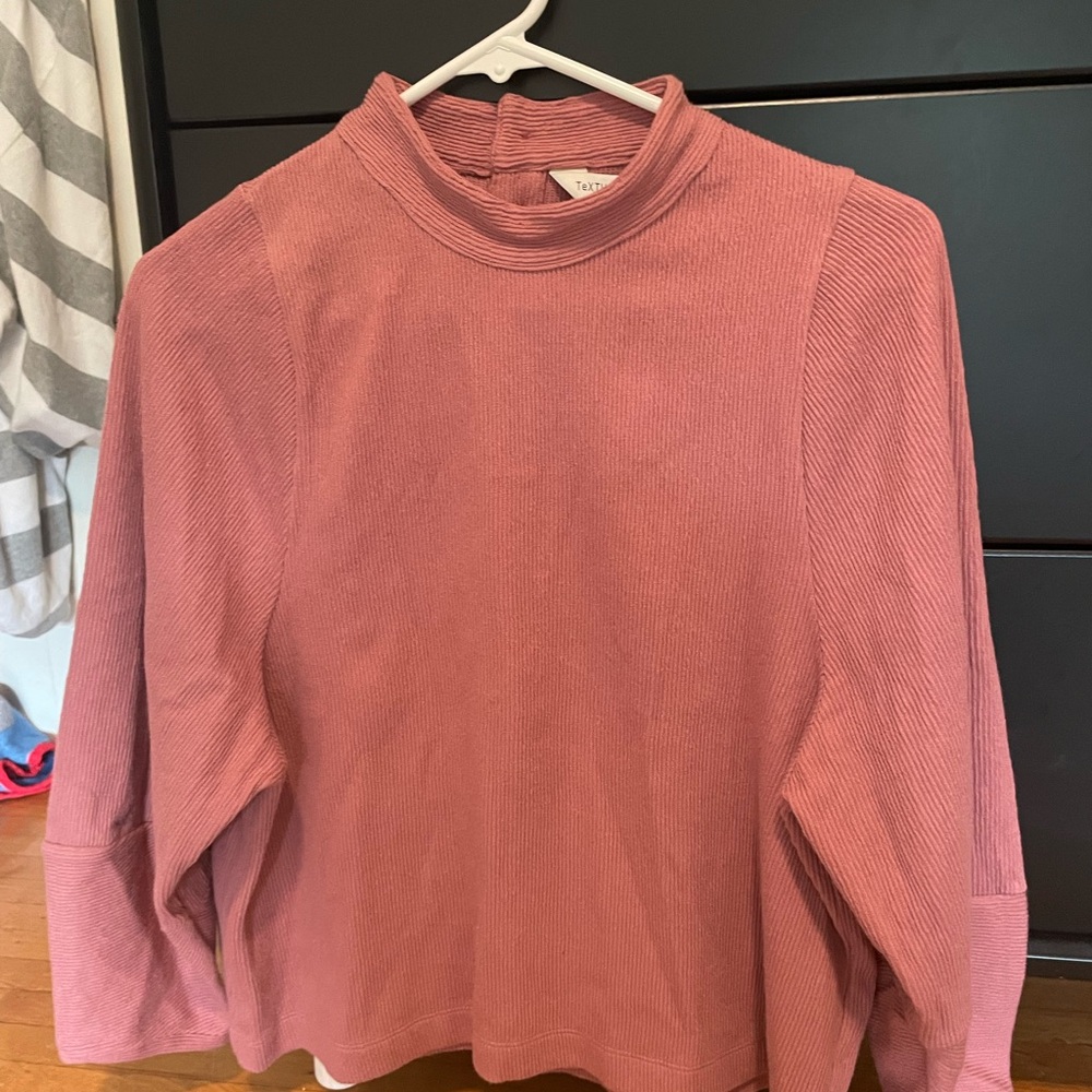 Madewell Dusty Pink Mock Neck Ribbed Knit Top size small